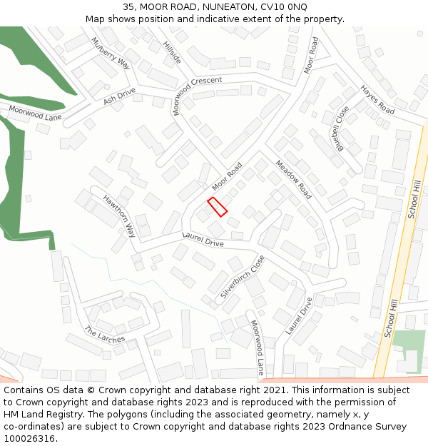 35, MOOR ROAD, NUNEATON, CV10 0NQ: Location map and indicative extent of plot