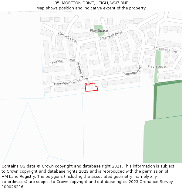 35, MORETON DRIVE, LEIGH, WN7 3NF: Location map and indicative extent of plot