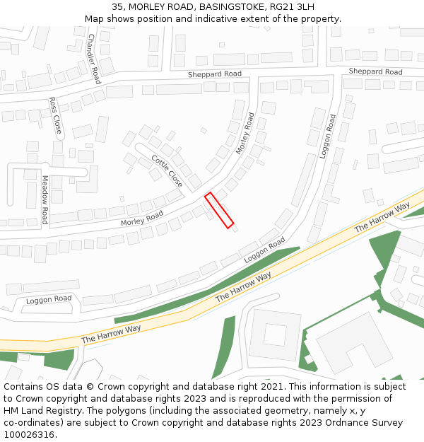 35, MORLEY ROAD, BASINGSTOKE, RG21 3LH: Location map and indicative extent of plot
