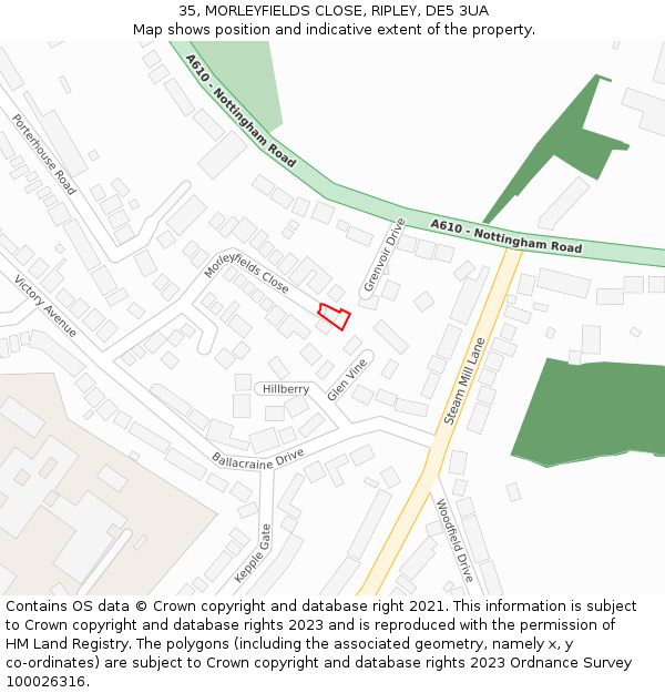 35, MORLEYFIELDS CLOSE, RIPLEY, DE5 3UA: Location map and indicative extent of plot