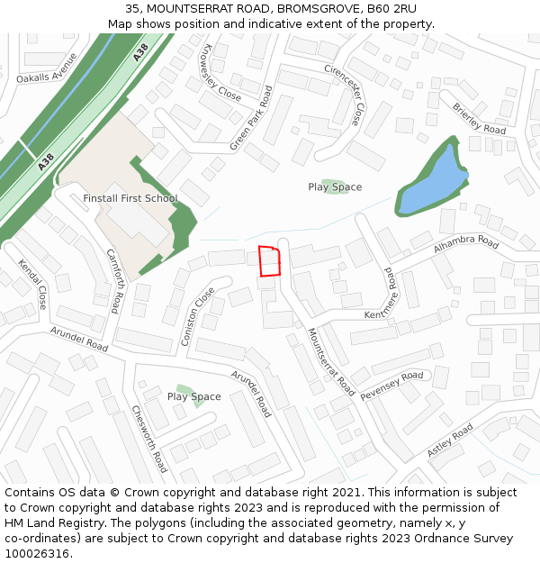 35, MOUNTSERRAT ROAD, BROMSGROVE, B60 2RU: Location map and indicative extent of plot