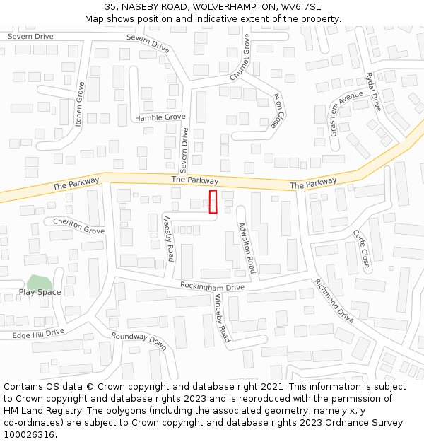 35, NASEBY ROAD, WOLVERHAMPTON, WV6 7SL: Location map and indicative extent of plot