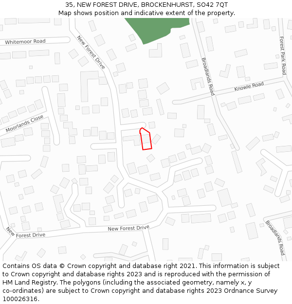 35, NEW FOREST DRIVE, BROCKENHURST, SO42 7QT: Location map and indicative extent of plot