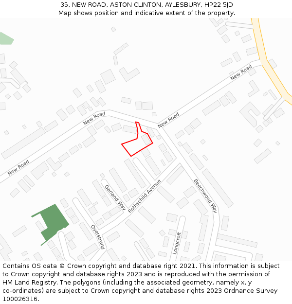 35, NEW ROAD, ASTON CLINTON, AYLESBURY, HP22 5JD: Location map and indicative extent of plot