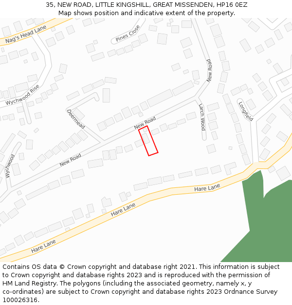 35, NEW ROAD, LITTLE KINGSHILL, GREAT MISSENDEN, HP16 0EZ: Location map and indicative extent of plot