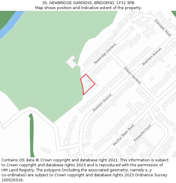 35, NEWBRIDGE GARDENS, BRIDGEND, CF31 3PB: Location map and indicative extent of plot