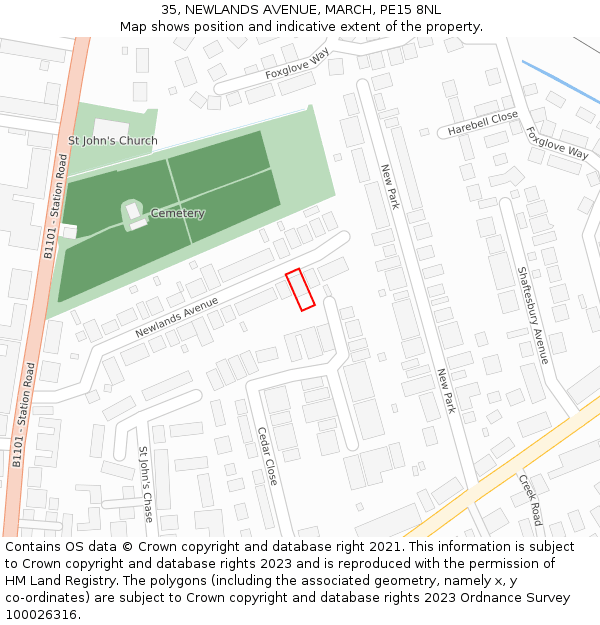 35, NEWLANDS AVENUE, MARCH, PE15 8NL: Location map and indicative extent of plot