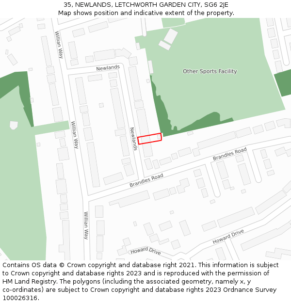 35, NEWLANDS, LETCHWORTH GARDEN CITY, SG6 2JE: Location map and indicative extent of plot