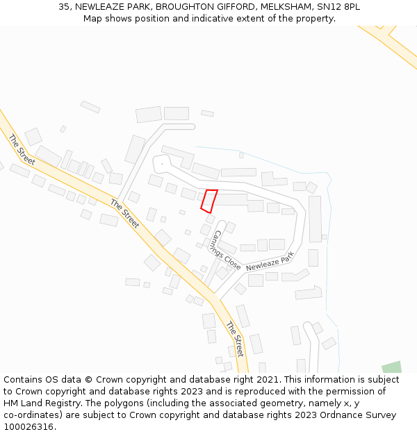 35, NEWLEAZE PARK, BROUGHTON GIFFORD, MELKSHAM, SN12 8PL: Location map and indicative extent of plot