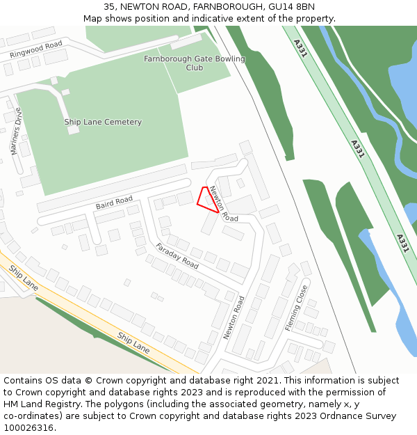35, NEWTON ROAD, FARNBOROUGH, GU14 8BN: Location map and indicative extent of plot