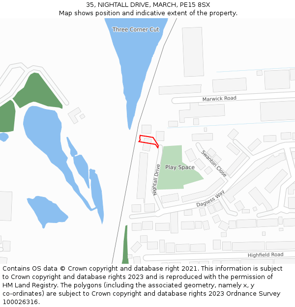 35, NIGHTALL DRIVE, MARCH, PE15 8SX: Location map and indicative extent of plot