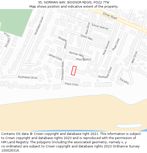 35, NORMAN WAY, BOGNOR REGIS, PO22 7TW: Location map and indicative extent of plot