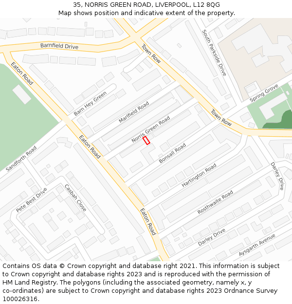 35, NORRIS GREEN ROAD, LIVERPOOL, L12 8QG: Location map and indicative extent of plot