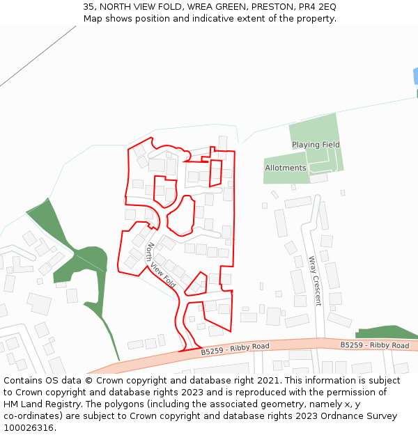 35, NORTH VIEW FOLD, WREA GREEN, PRESTON, PR4 2EQ: Location map and indicative extent of plot