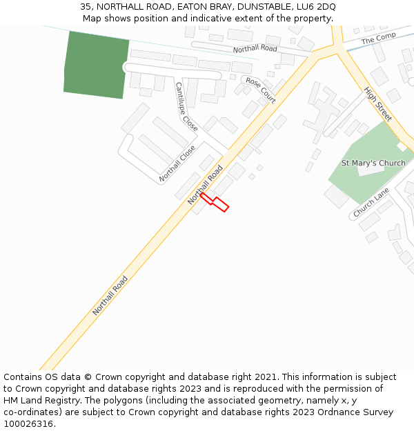 35, NORTHALL ROAD, EATON BRAY, DUNSTABLE, LU6 2DQ: Location map and indicative extent of plot