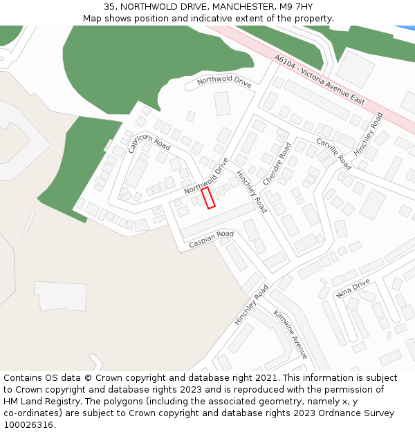 35, NORTHWOLD DRIVE, MANCHESTER, M9 7HY: Location map and indicative extent of plot