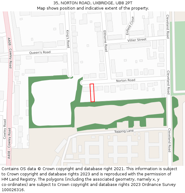 35, NORTON ROAD, UXBRIDGE, UB8 2PT: Location map and indicative extent of plot
