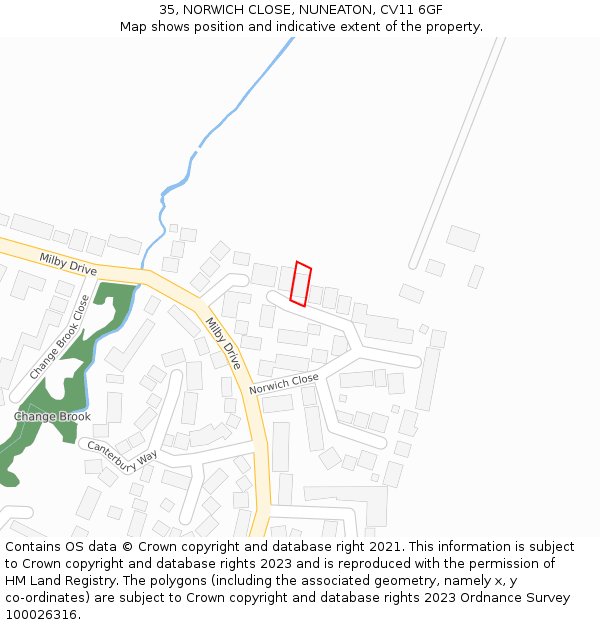 35, NORWICH CLOSE, NUNEATON, CV11 6GF: Location map and indicative extent of plot