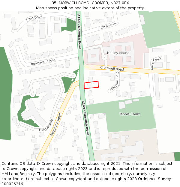 35, NORWICH ROAD, CROMER, NR27 0EX: Location map and indicative extent of plot