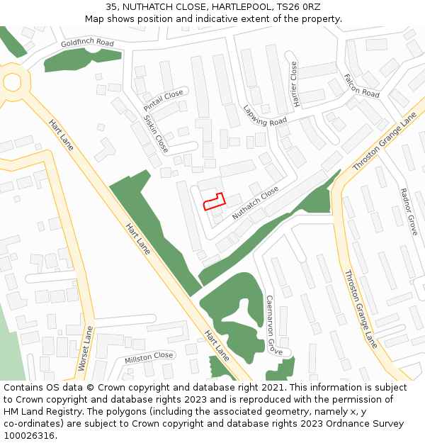 35, NUTHATCH CLOSE, HARTLEPOOL, TS26 0RZ: Location map and indicative extent of plot