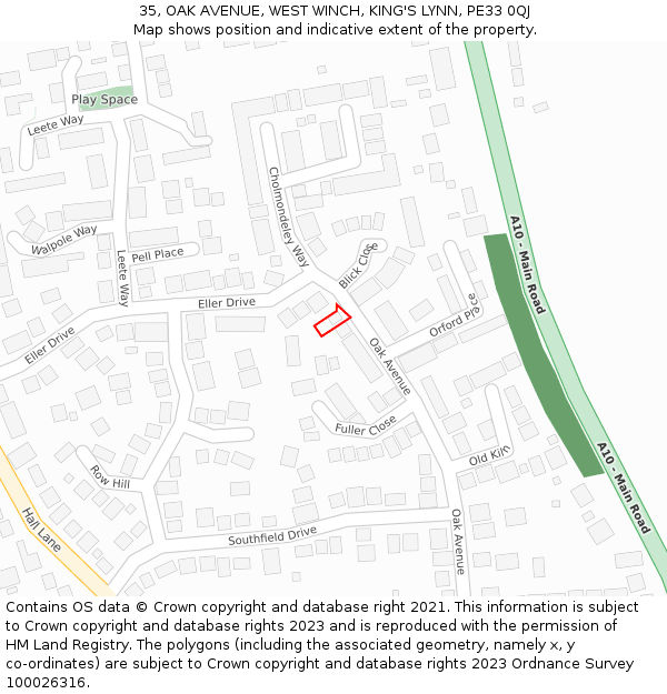 35, OAK AVENUE, WEST WINCH, KING'S LYNN, PE33 0QJ: Location map and indicative extent of plot