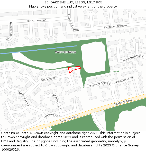 35, OAKDENE WAY, LEEDS, LS17 8XR: Location map and indicative extent of plot