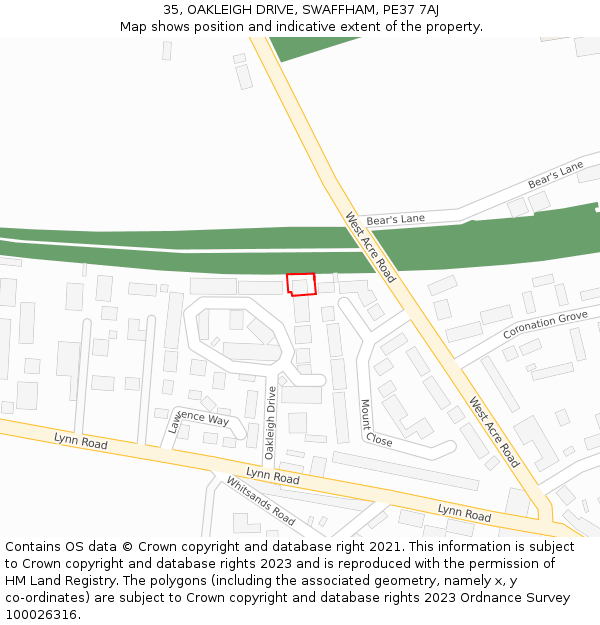 35, OAKLEIGH DRIVE, SWAFFHAM, PE37 7AJ: Location map and indicative extent of plot