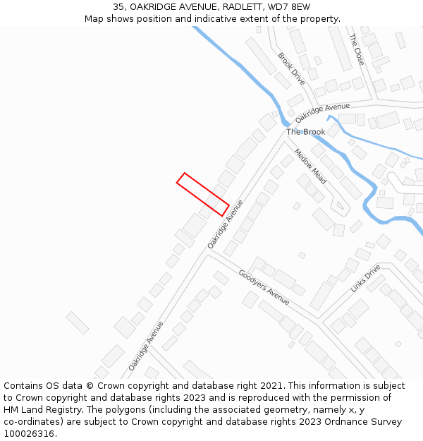 35, OAKRIDGE AVENUE, RADLETT, WD7 8EW: Location map and indicative extent of plot