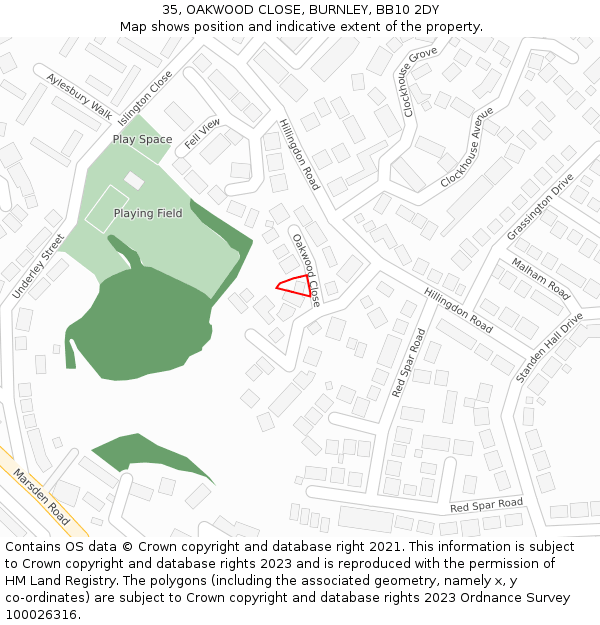 35, OAKWOOD CLOSE, BURNLEY, BB10 2DY: Location map and indicative extent of plot
