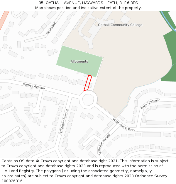 35, OATHALL AVENUE, HAYWARDS HEATH, RH16 3ES: Location map and indicative extent of plot