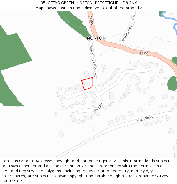 35, OFFAS GREEN, NORTON, PRESTEIGNE, LD8 2NX: Location map and indicative extent of plot