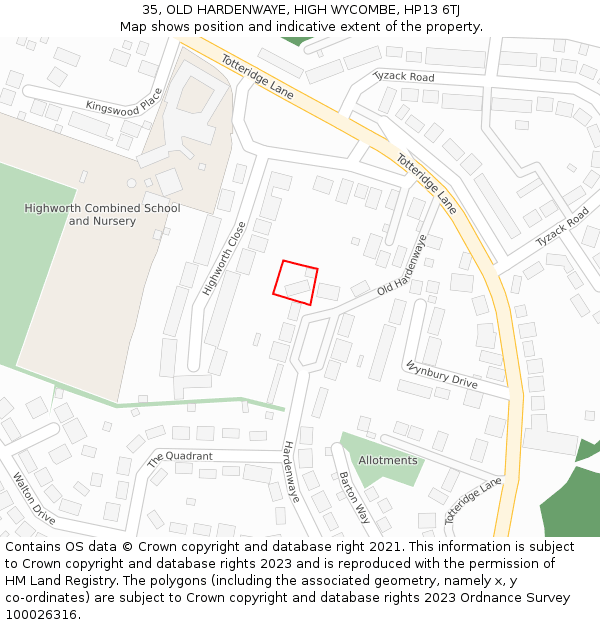 35, OLD HARDENWAYE, HIGH WYCOMBE, HP13 6TJ: Location map and indicative extent of plot