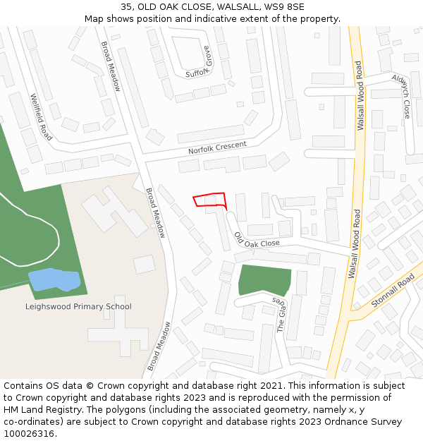 35, OLD OAK CLOSE, WALSALL, WS9 8SE: Location map and indicative extent of plot