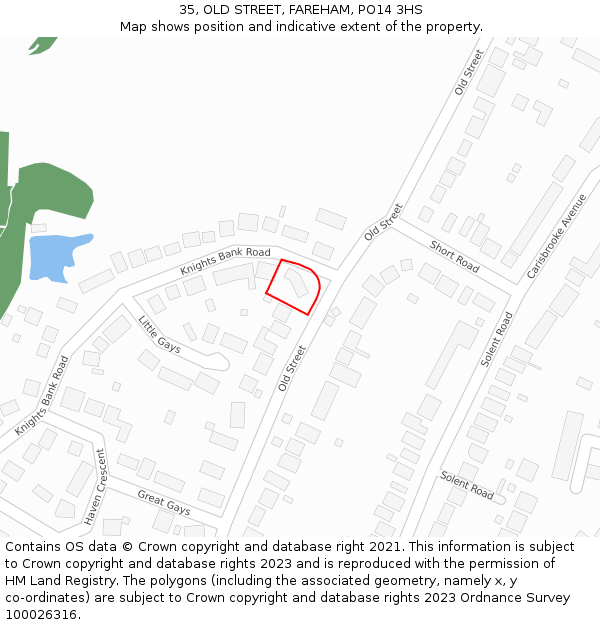 35, OLD STREET, FAREHAM, PO14 3HS: Location map and indicative extent of plot