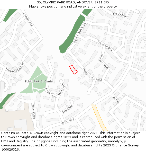 35, OLYMPIC PARK ROAD, ANDOVER, SP11 6RX: Location map and indicative extent of plot