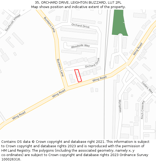 35, ORCHARD DRIVE, LEIGHTON BUZZARD, LU7 2PL: Location map and indicative extent of plot