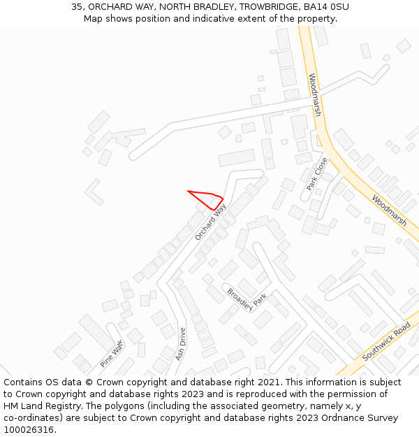 35, ORCHARD WAY, NORTH BRADLEY, TROWBRIDGE, BA14 0SU: Location map and indicative extent of plot