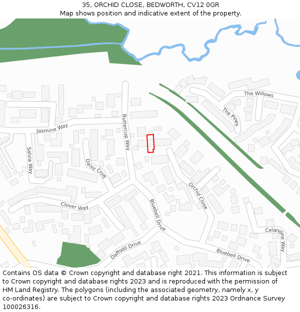 35, ORCHID CLOSE, BEDWORTH, CV12 0GR: Location map and indicative extent of plot