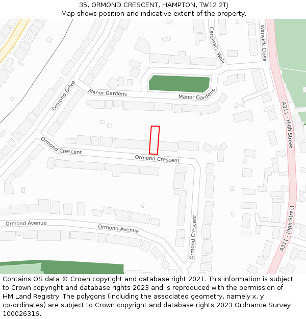 35, ORMOND CRESCENT, HAMPTON, TW12 2TJ: Location map and indicative extent of plot