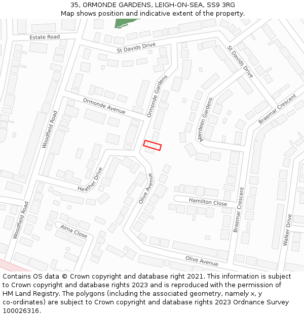 35, ORMONDE GARDENS, LEIGH-ON-SEA, SS9 3RG: Location map and indicative extent of plot