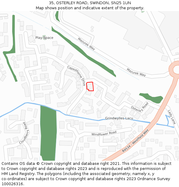 35, OSTERLEY ROAD, SWINDON, SN25 1UN: Location map and indicative extent of plot