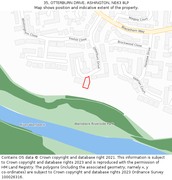 35, OTTERBURN DRIVE, ASHINGTON, NE63 8LP: Location map and indicative extent of plot