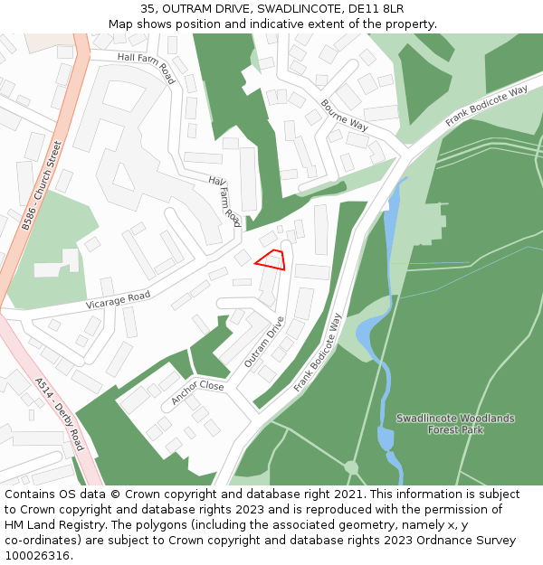 35, OUTRAM DRIVE, SWADLINCOTE, DE11 8LR: Location map and indicative extent of plot