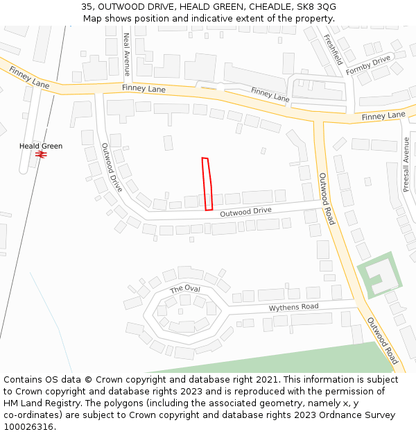 35, OUTWOOD DRIVE, HEALD GREEN, CHEADLE, SK8 3QG: Location map and indicative extent of plot