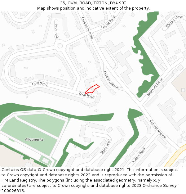 35, OVAL ROAD, TIPTON, DY4 9RT: Location map and indicative extent of plot