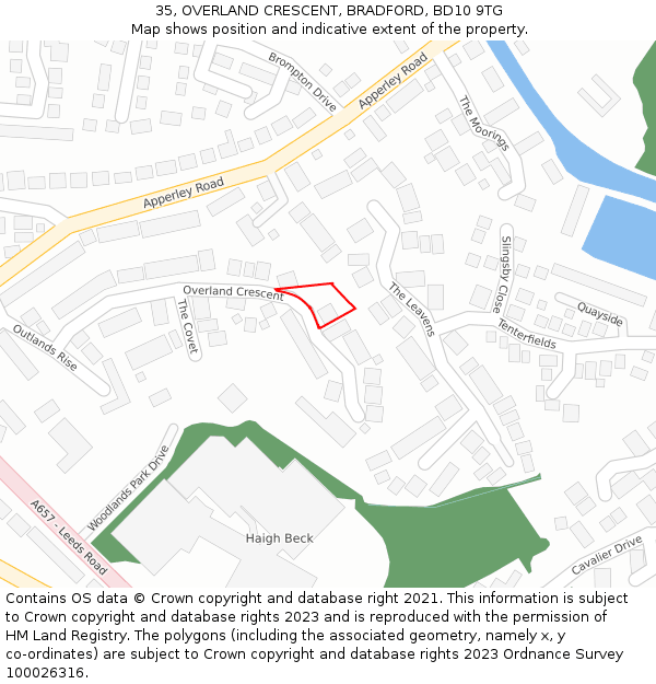 35, OVERLAND CRESCENT, BRADFORD, BD10 9TG: Location map and indicative extent of plot