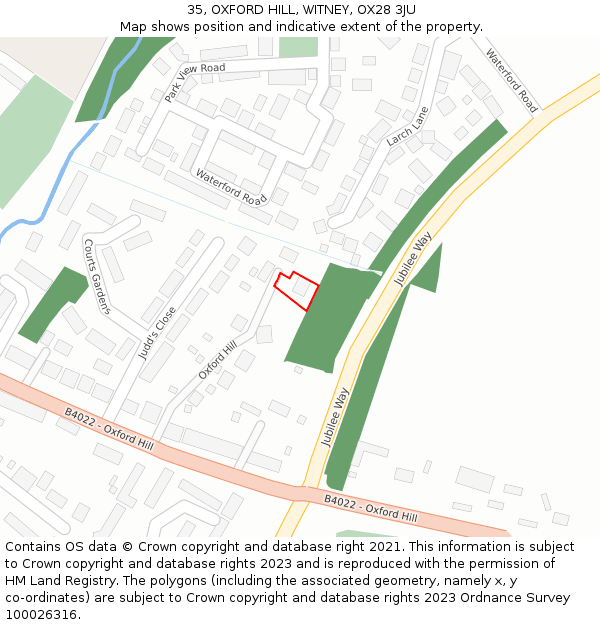 35, OXFORD HILL, WITNEY, OX28 3JU: Location map and indicative extent of plot