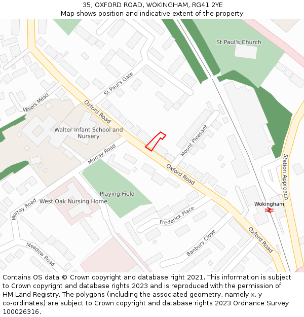 35, OXFORD ROAD, WOKINGHAM, RG41 2YE: Location map and indicative extent of plot