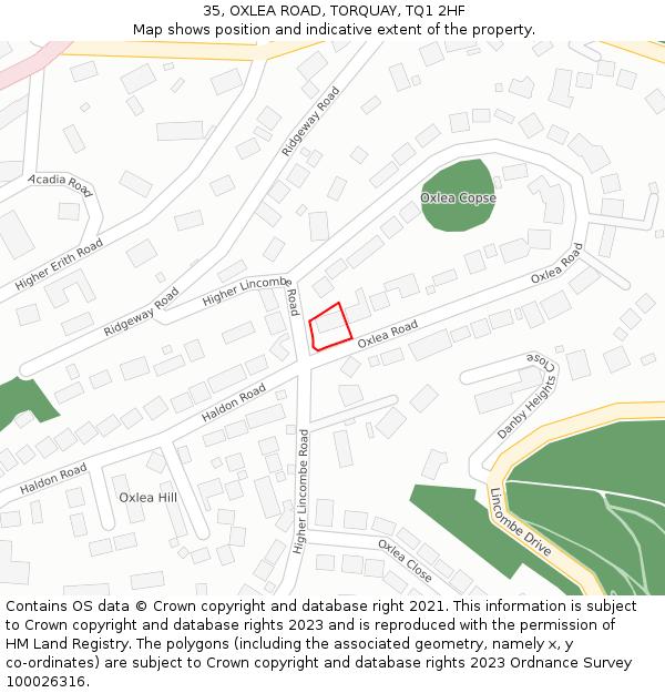 35, OXLEA ROAD, TORQUAY, TQ1 2HF: Location map and indicative extent of plot