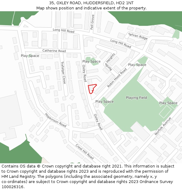 35, OXLEY ROAD, HUDDERSFIELD, HD2 1NT: Location map and indicative extent of plot